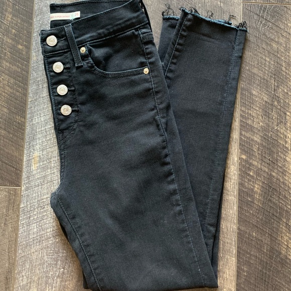 women's black button fly jeans